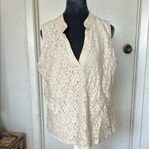 Elegant Cream Lace Sleeveless Top